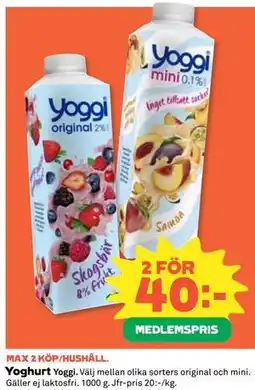 Coop Daglivs Yoghurt Yoggi, Medlemspris erbjuda