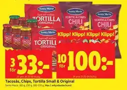 ICA Kvantum Tacosås, Chips, Tortilla Small & Original erbjuda