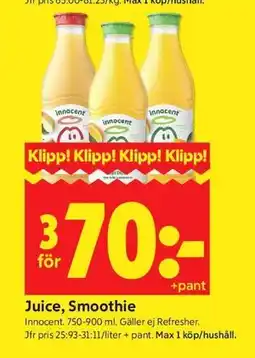 ICA Kvantum Juice, Smoothie erbjuda