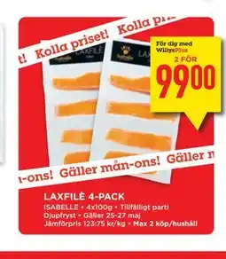 Willys Hemma LAXFILÈ 4-PACK, Medlemspris erbjuda