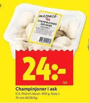 ICA Kvantum Champinjoner i ask erbjuda