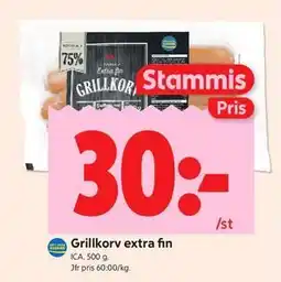 ICA Kvantum Grillkorv extra fin, Medlemspris erbjuda