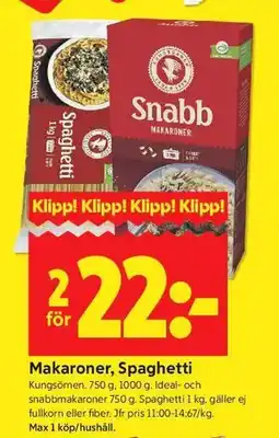 ICA Kvantum Makaroner, Spaghetti erbjuda