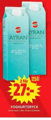 ICA Maxi Larsa Yoghurtdryck erbjuda