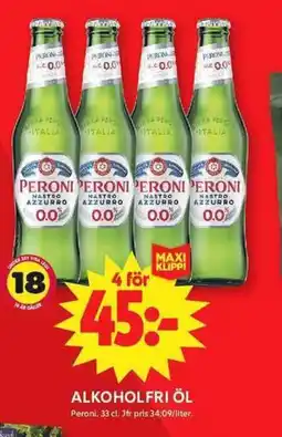 ICA Maxi Peroni Alkoholfri öl erbjuda