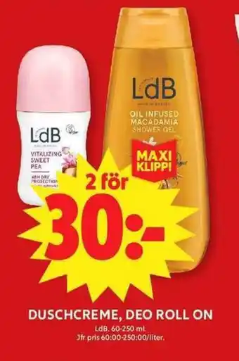 ICA Maxi LdB Duschcreme, deo roll on erbjuda