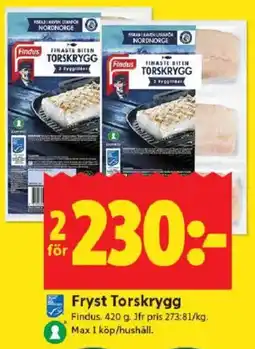 ICA Kvantum FINDUS Fryst torskrygg erbjuda