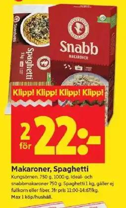 ICA Kvantum KUNGSÖRNEN Makaroner, spaghetti erbjuda