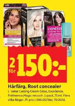 ICA Kvantum L'ORÉAL Hårfärg, root concealer erbjuda