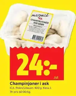 ICA Kvantum ICA Champinjoner i ask erbjuda