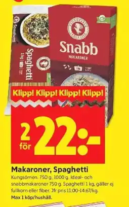 ICA Kvantum Makaroner, spaghetti erbjuda