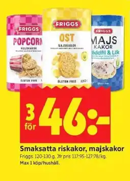 ICA Kvantum FRIGGS Smaksatta riskakor, majskakor erbjuda