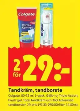 ICA Kvantum COLGATE Tandkräm, tandborste erbjuda