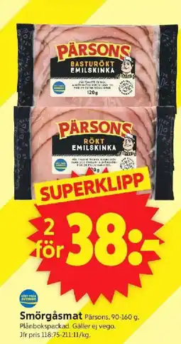 ICA Supermarket PÅRSONS Smörgåsmat erbjuda