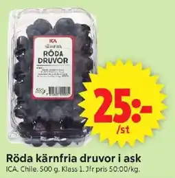 ICA Supermarket ICA Röda kärnfria druvor i ask erbjuda