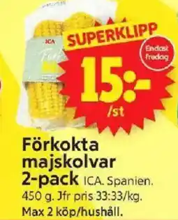 ICA Supermarket ICA Förkokta majskolvar 2-pack erbjuda