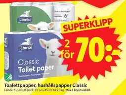 ICA Supermarket LAMBI Toalettpapper, hushållspapper classic erbjuda