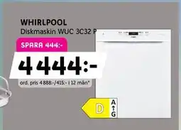 Elon WHIRLPOOL Diskmaskin WUC 3C32 P, Medlemspris erbjuda