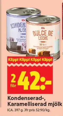 ICA Supermarket KONDENSERAD, KARAMELLISERAD MJÖLK erbjuda