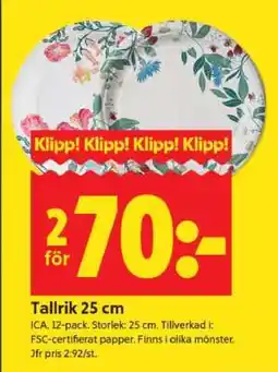 ICA Supermarket Tallrik 25 cm erbjuda