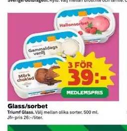 Coop Glass/sorbet, Medlemspris erbjuda