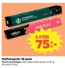 Coop Starbucks/Zoégas Kaffekapslar 10-pack erbjuda