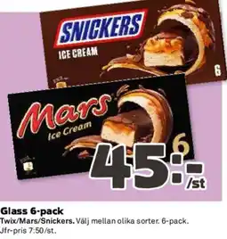 Coop Twix/Mars/Snickers Glass 6-pack erbjuda