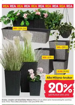 Rusta Krukor, amplar och blomlådor Milano erbjuda