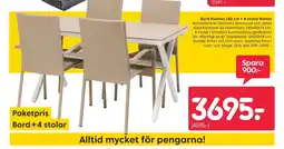 Rusta Bord Florens 140 cm + 4 stolar Rimini erbjuda
