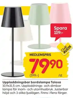 Rusta Uppladdningsbar bordslampa Tolosa erbjuda