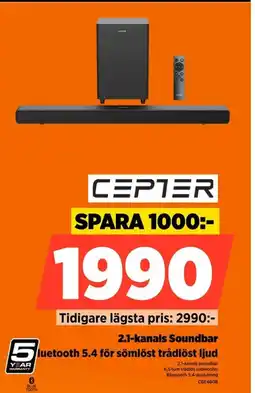 Power Cepter 2.1-kanals Soundbar 5 luetooth 5.4 för sömlöst trådlöst ljud erbjuda