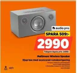 Power Audio pro multiroom wireless speaker djup bas med avancerad rumskorrigering erbjuda