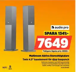 Power Audio pro multiroom aktiva stereohögtalare twin 4.5" baselement för djup baspunch erbjuda