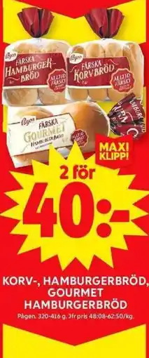 ICA Maxi PÅGEN Korv-, hamburgerbröd, gourmet hamburgerbröd erbjuda