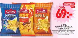ICA Maxi ESTRELLA Chips, jordnötsringar, ostbågar erbjuda