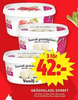 ICA Maxi SIA GLASS Gräddglass, sorbet erbjuda