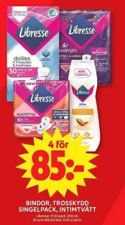 ICA Maxi LIBRESSE Bindor, trosskydd singelpack, intimtvätt erbjuda