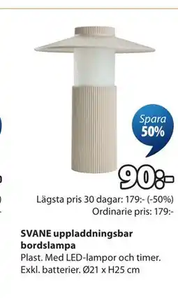 JYSK SVANE uppladdningsbar bordslampa erbjuda