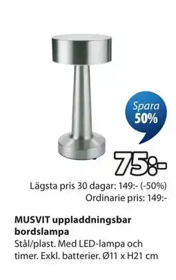 JYSK MUSVIT uppladdningsbar bordslampa erbjuda