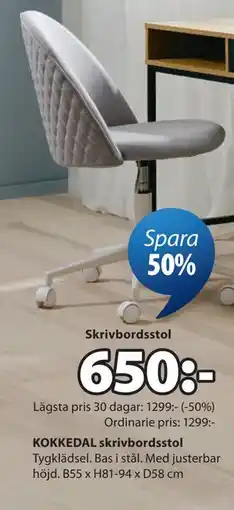 JYSK KOKKEDAL skrivbordsstol erbjuda