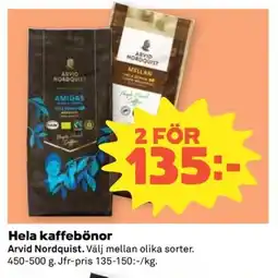 Coop ARVID NORDQUIST Hela kaffebönor erbjuda