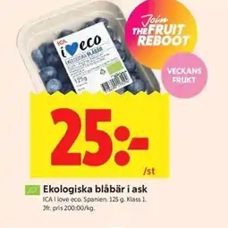 ICA Kvantum ICA Ekologiska blåbär i ask erbjuda