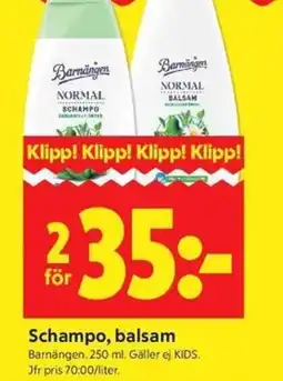 ICA Kvantum BARNÄNGEN Schampo, balsam erbjuda