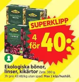 ICA Supermarket ZETA Ekologiska bönor, linser, kikärtor erbjuda