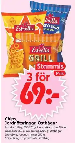 ICA Supermarket ESTRELLA Chips, jordnötsringar, ostbågar erbjuda