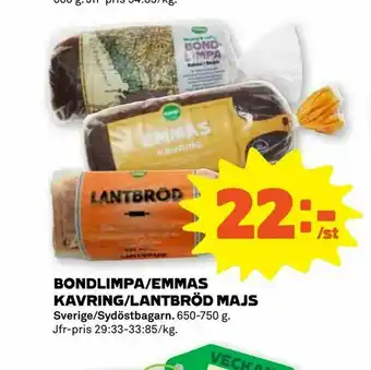 Bondlimpa/emmas kavring/lantbröd majs