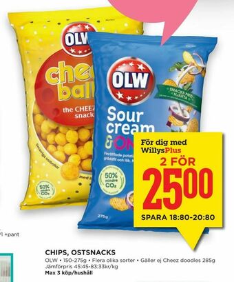 Willys Hemma Chips, ostsnacks erbjuda