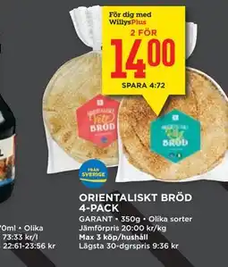 Willys ORIENTALISKT BRÖD 4-PACK, Medlemspris erbjuda