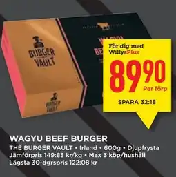 Willys WAGYU BEEF BURGER, Medlemspris erbjuda