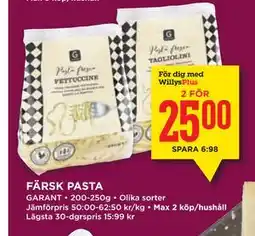 Willys FÄRSK PASTA, Medlemspris erbjuda
